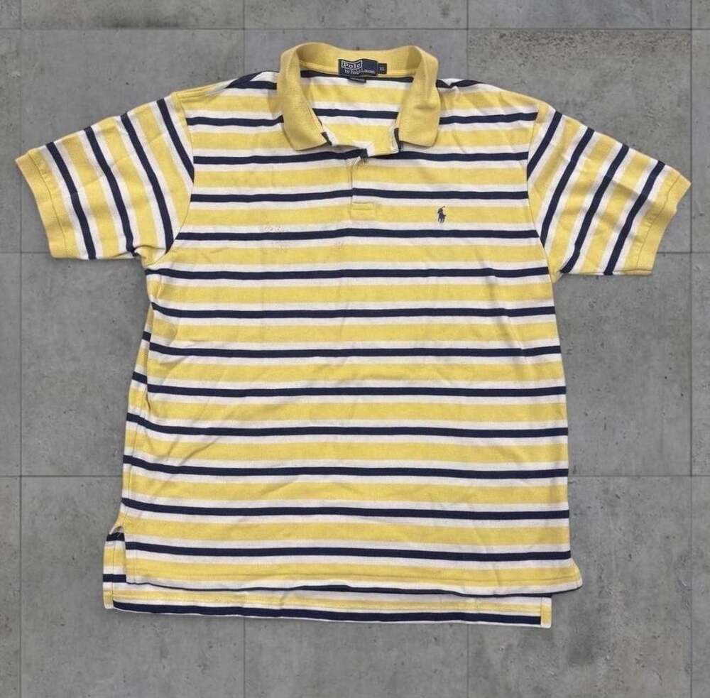 Polo Ralph Lauren Polo Shirt Mens XL Yellow Striped Cotton Embroidered Logo